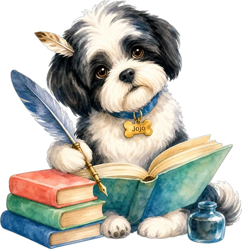 Jojô, mascote da AstionSaga, lendo um livro